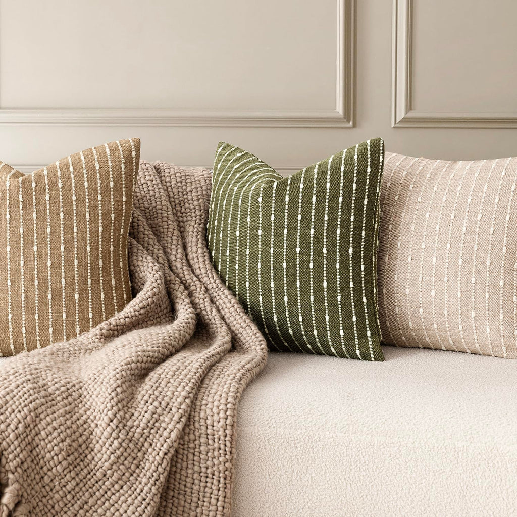 Decorative Striped Boucle Throw Pillow Covers 24x24 Olive Green