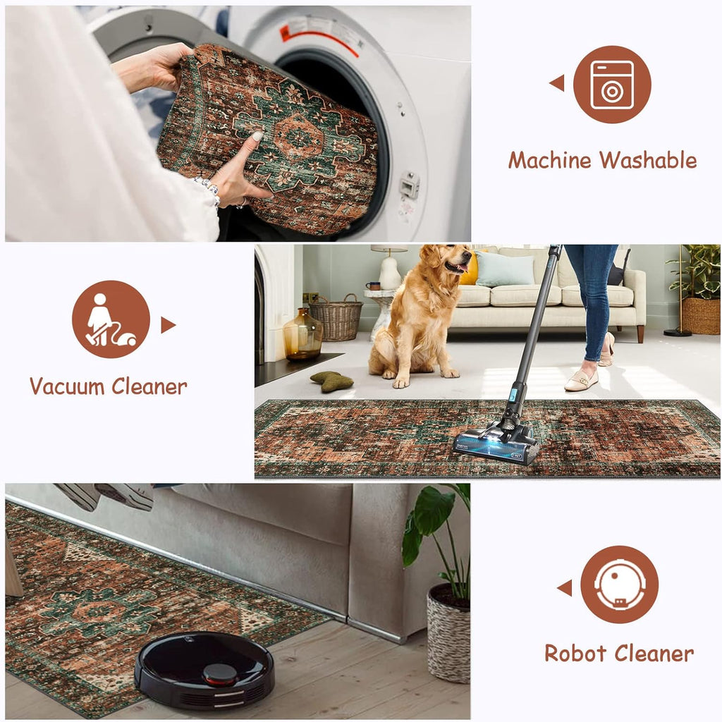 Ultra-Thin Washable Vintage Runner Rug - 2'6" x 10' Long Hallway Rug Carpet Runner, Boho Non Slip Stair Runner