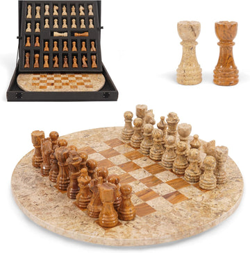 Marble Chess Set with Complementary Storage Box & Extra Queens, 15 Inch Coral & Red Handmade Chess Board Game