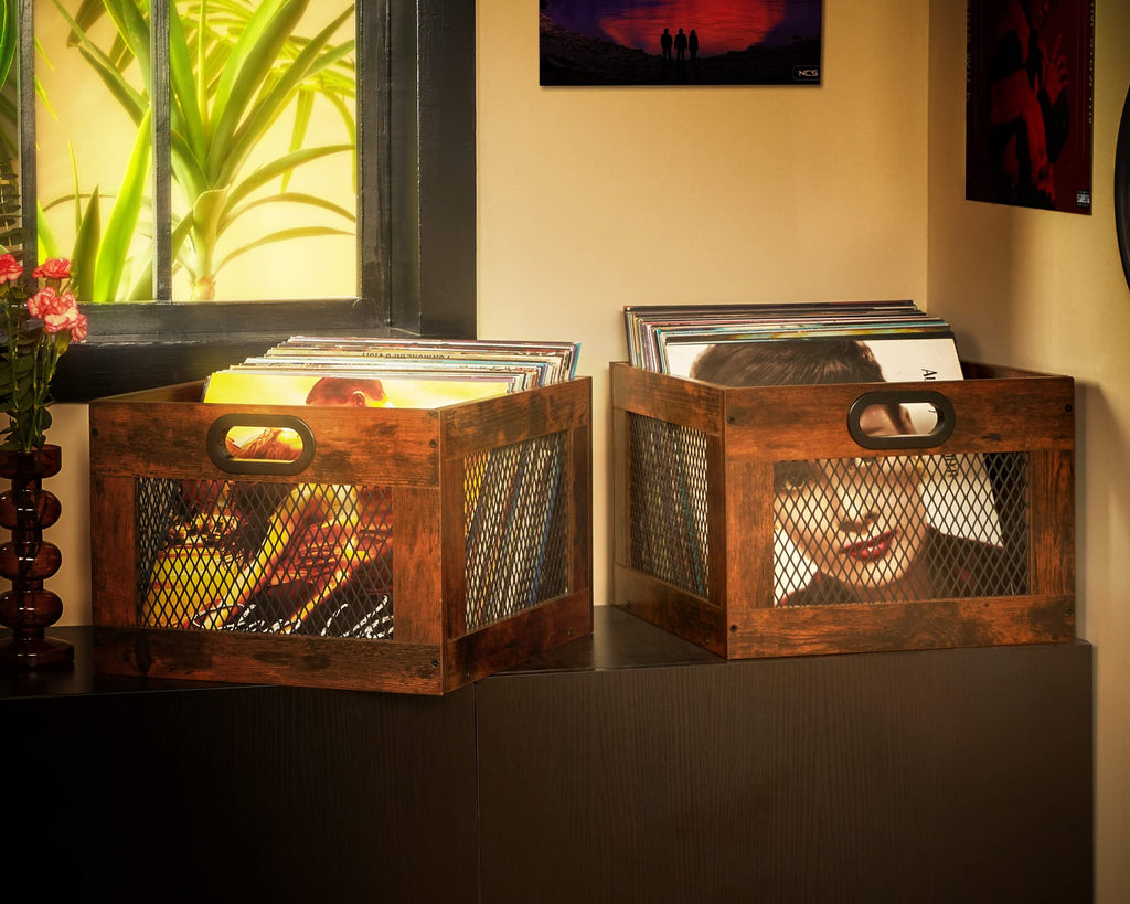 2 Pack Albums Storage for Vinyl Records, Durable and Reliable Record Crates for Vinyl, Lp Record Storage Boxes Cube
