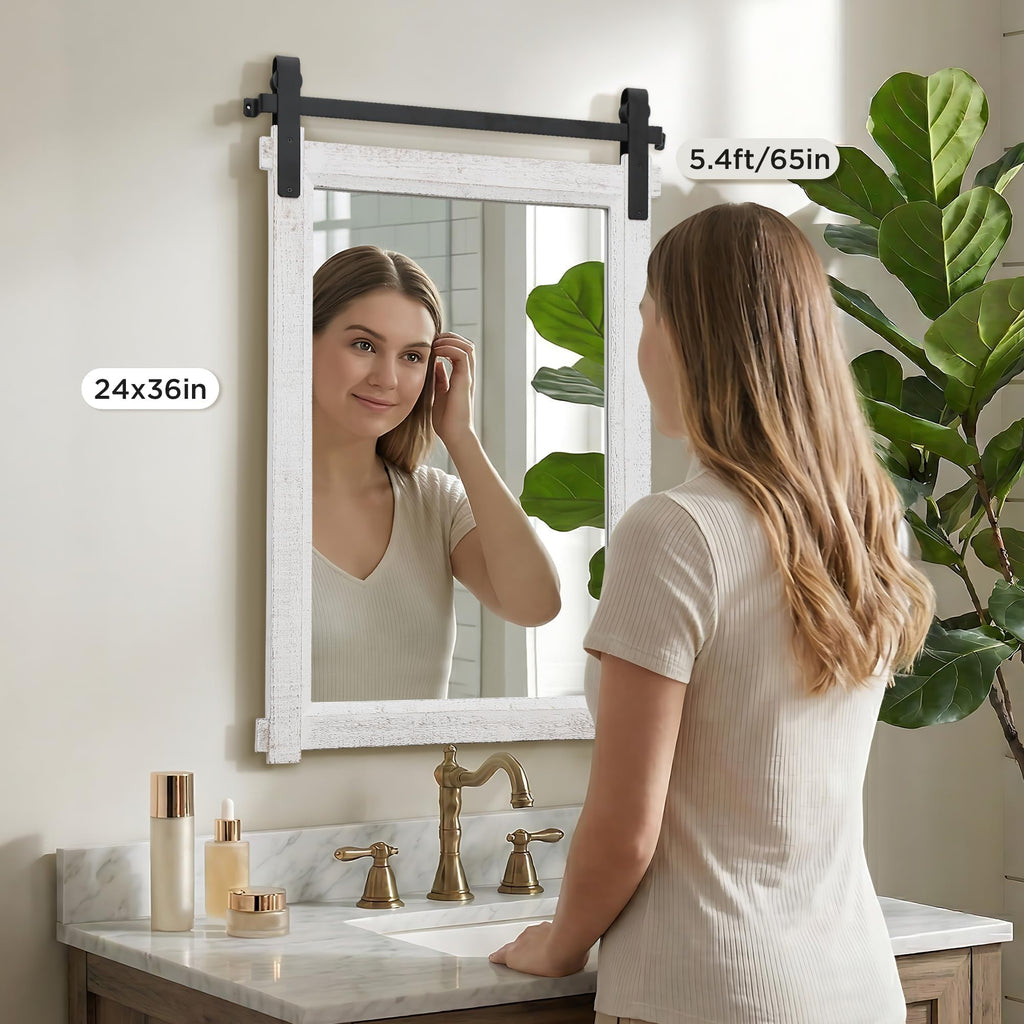 Farmhouse Bathroom Vanity Mirror: 24"x36" White Rustic Barn Door
