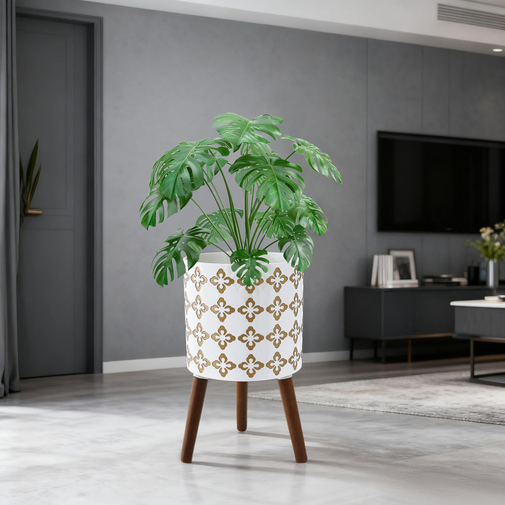 12 Inch Planter Pot with Stand, Planter for Indoor Plants, Modern Large Flower Planter Pot with Drainage Holes for