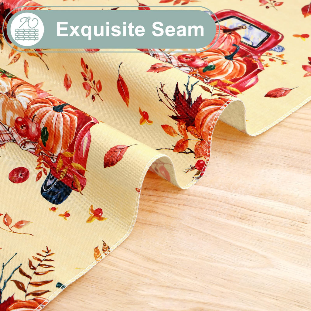 Square Waterproof Vinyl Table Cloth, Wipeable Tablecloth with Flannel Backing, Plastic Table Cover for Fall