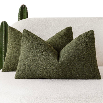 Cozy Textured Boucle Lumbar Throw Pillow Covers 12x20 Moss Green