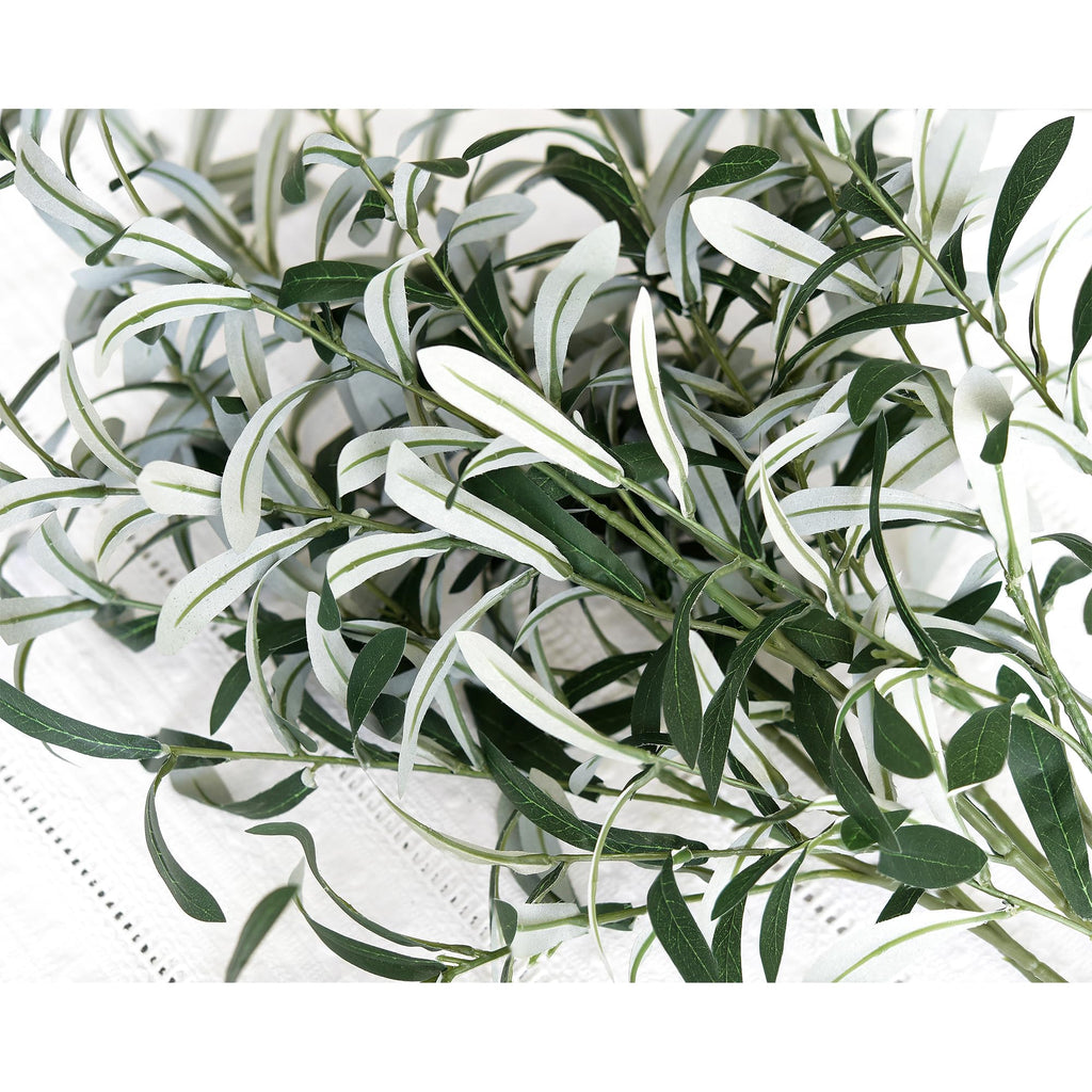Artificial Olive Branches, 6 Gray-Green 30 Inch Faux Olive Stems with Bendable Wire for Vases & Centerpieces