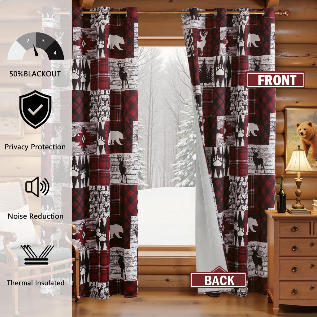 Red Rustic Christmas Curtains Bedroom, 52W x 84L, 2 Panels
