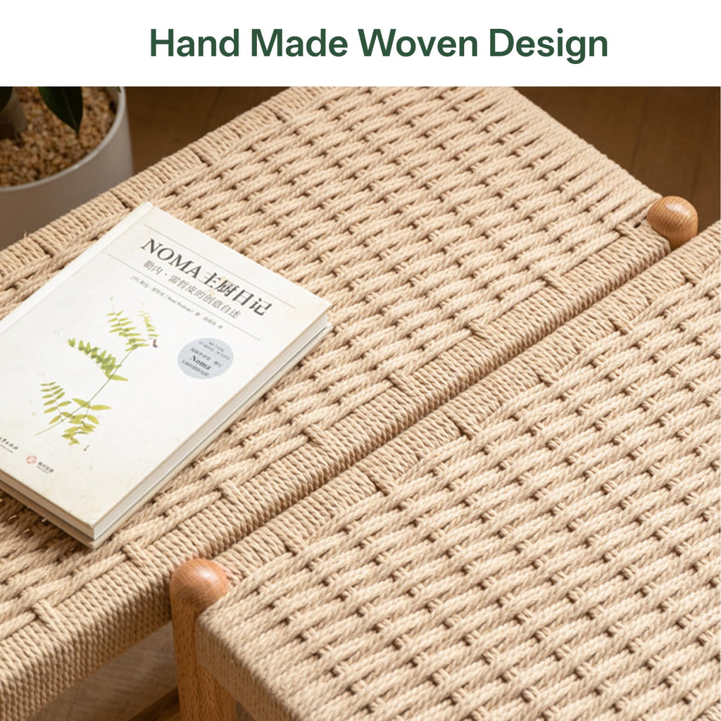 Solid Wood Shoe Bench, Natural Woven Entryway Bench for Small Spaces