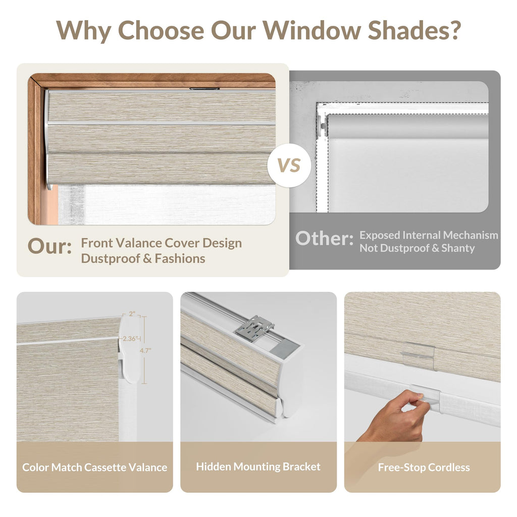 Cordless Dual Roller Shades, Jacquard Beige & White, Custom Size