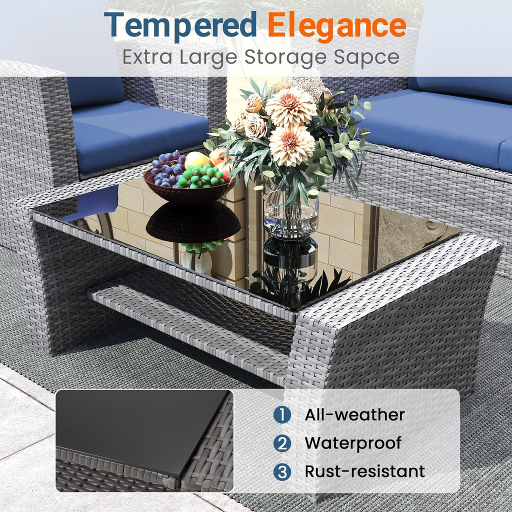 Wisteria Lane 4 Piece Patio Furniture Set, Wicker Outdoor Patio Conversation Furniture Set