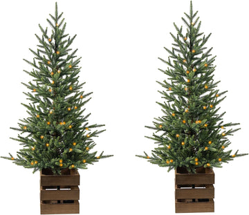 2 Pack Pre-Lit 4 FT Christmas Trees, 70 Lights, 8 Functions