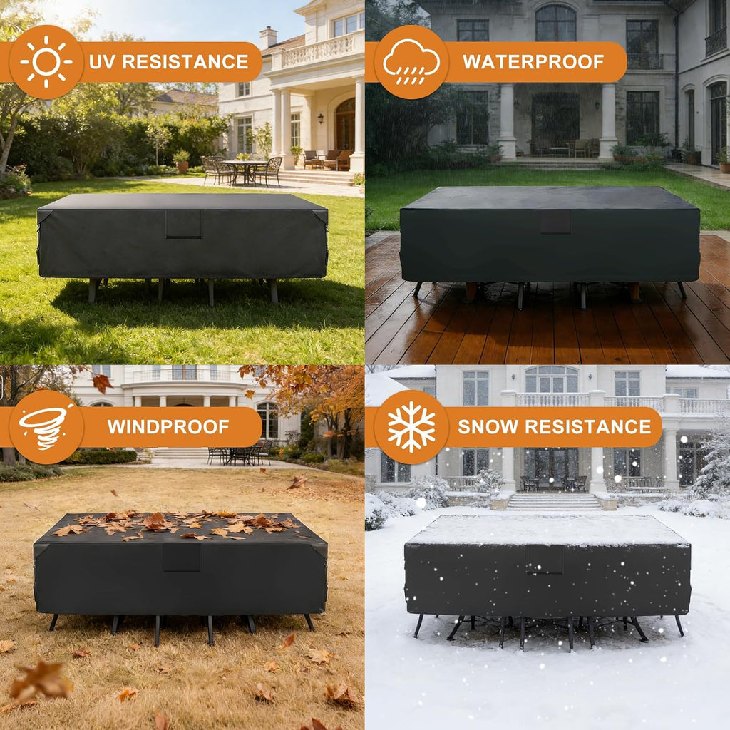 Patio Furniture Covers Waterproof 108"L x 82"W x 28"H, Black | Heavy-Duty 600D All-Weather Outdoor Furniture Cover