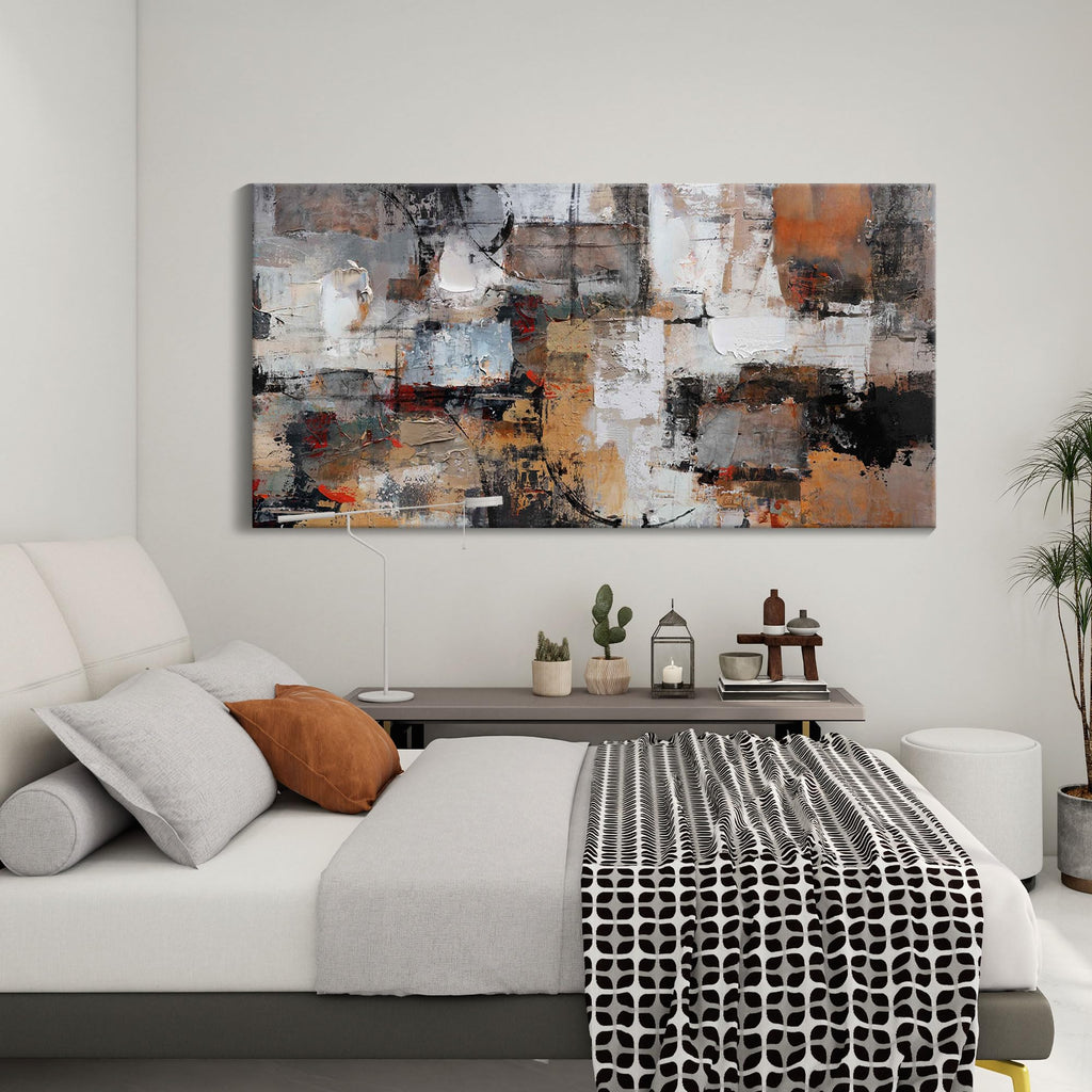 Art - Abstract Canvas Wall Decor, Modern Minimalist Painting in Black and White - Framed pictures Artwork, Brown