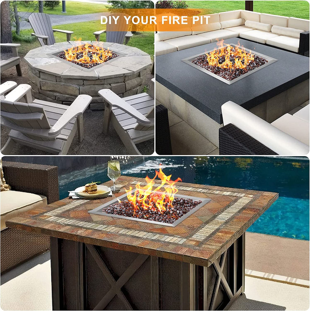 24" Square Fire Pit Burner Ring for Natural Gas/Propane Fireplace