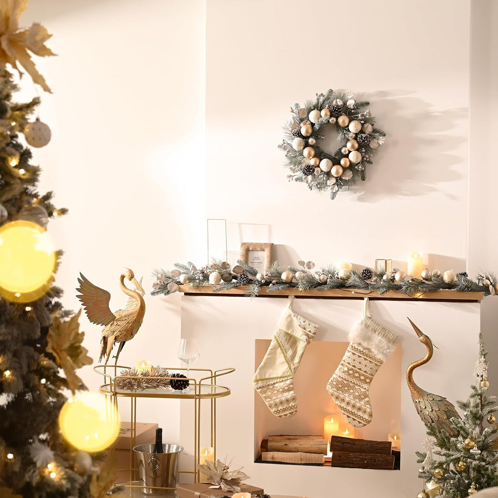 24" Pre-Lit Christmas Wreath for Front Door with Lights