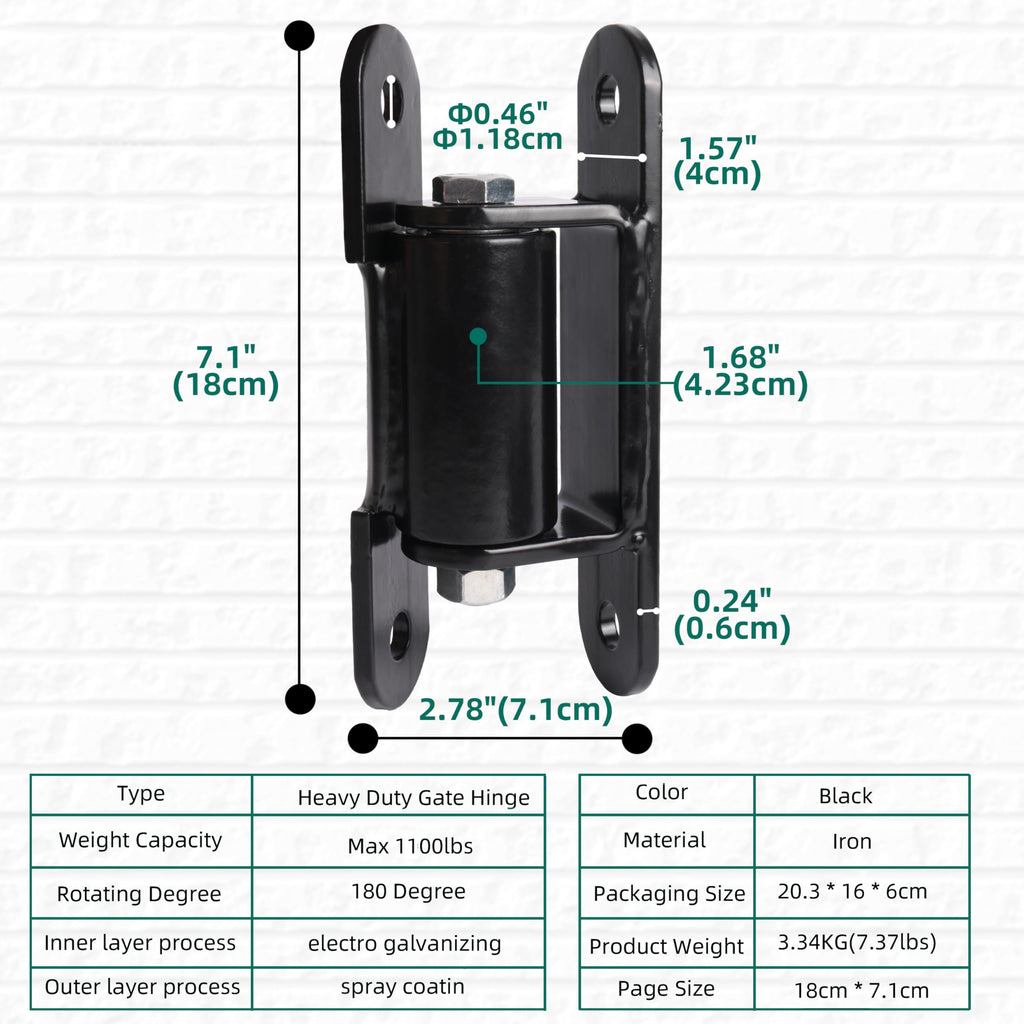 Heavy Duty Gate Hinge 7 inch, Black Outdoor Bolt on Gate Hinge