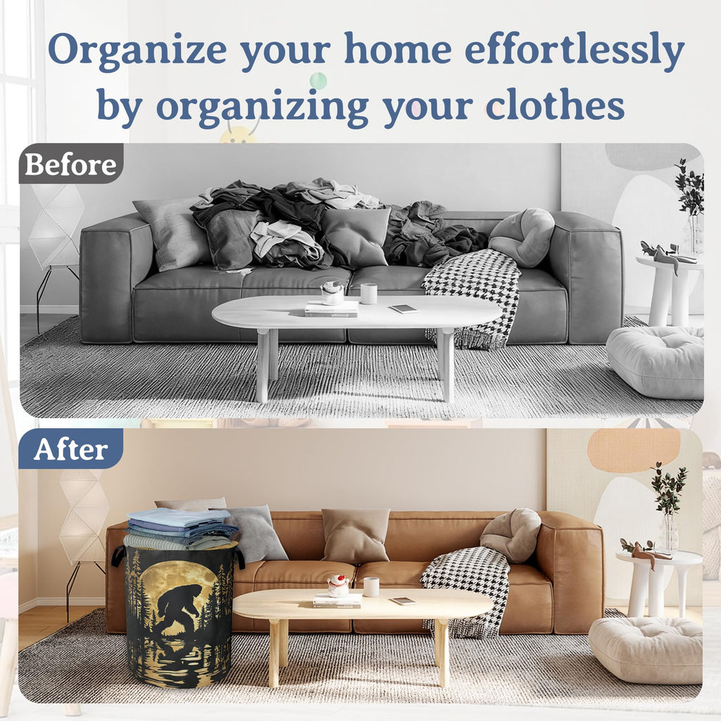 Big foot Laundry Basket,Oxford Cloth Forest Moon Laundry Hamper With Handle Foldable Portable Clothes Storage Basket