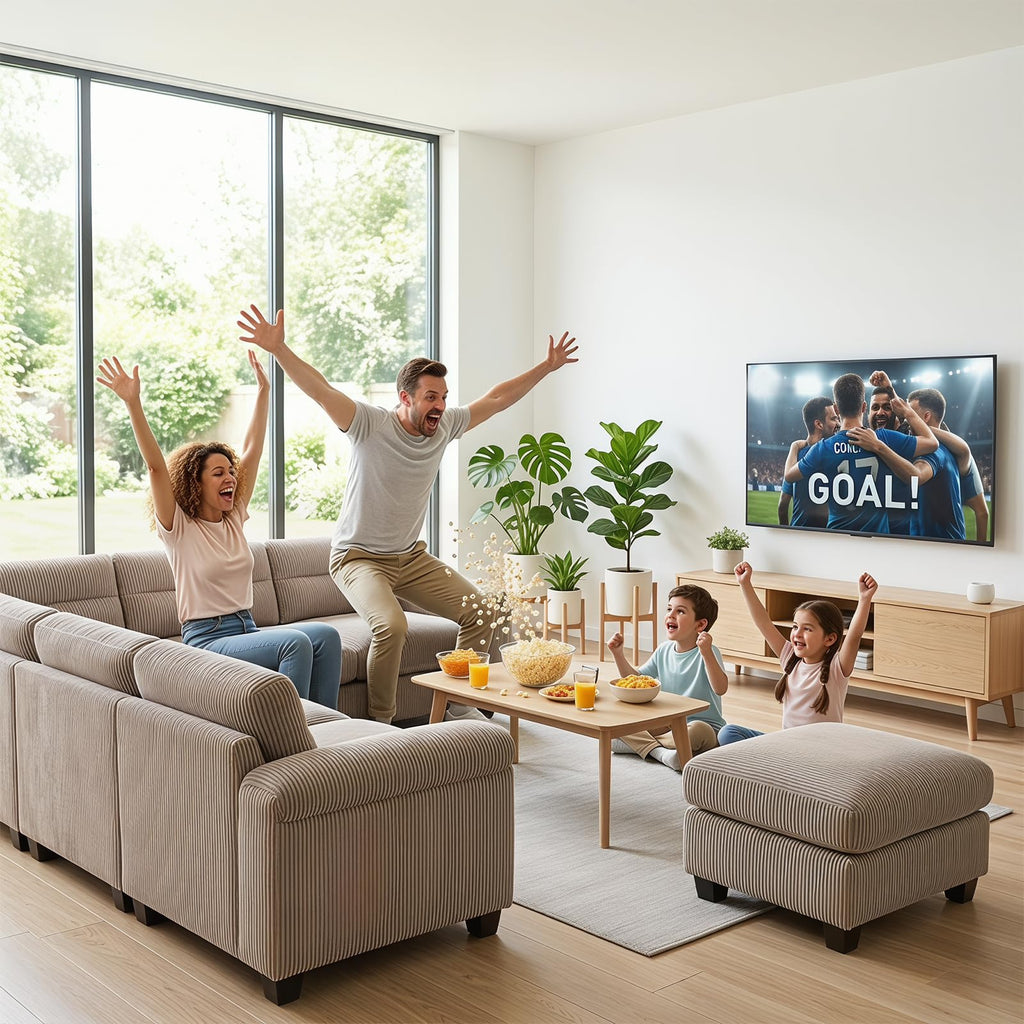 115" Wide Modular Sectional Sofa Couch, Oversized Corduroy l Shaped Sectional Couches with Rolled Arms, 7-Seater