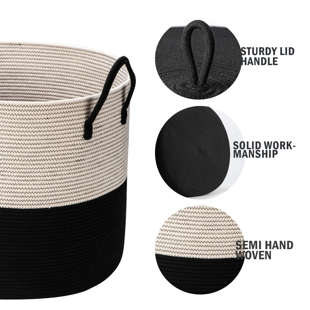 21" x 18"Extra Large storage baskets, Eco-friendly rope baskets with lid, blanket basket living room with lid, hampers