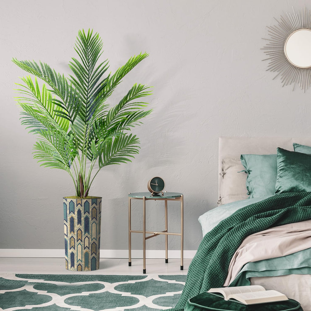 Artificial Tree in Modern Polygon Pattern Effect Planter, Fake Areca Tropical Palm Silk Tree for Indoor and Outdoor