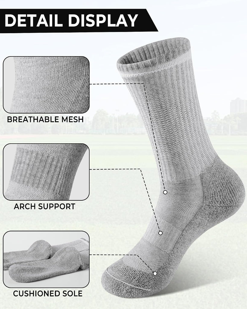 6 Pairs Kids Crew Socks Boys Girls Athletic Cushioned Running Socks