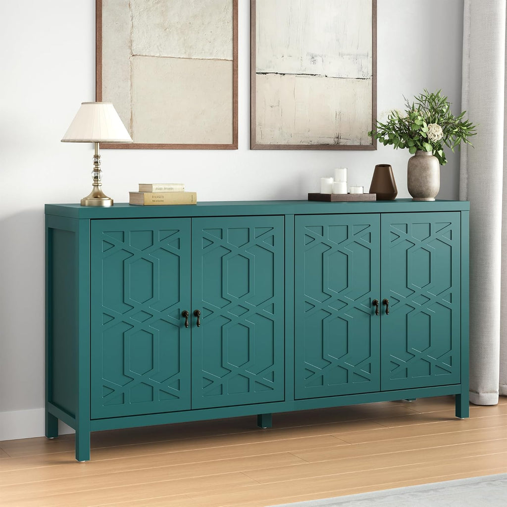 Buffet Cabinet with Storage, 60" W Modern Coffee Bar Sideboard with 4 Doors & Adjustable Shelves