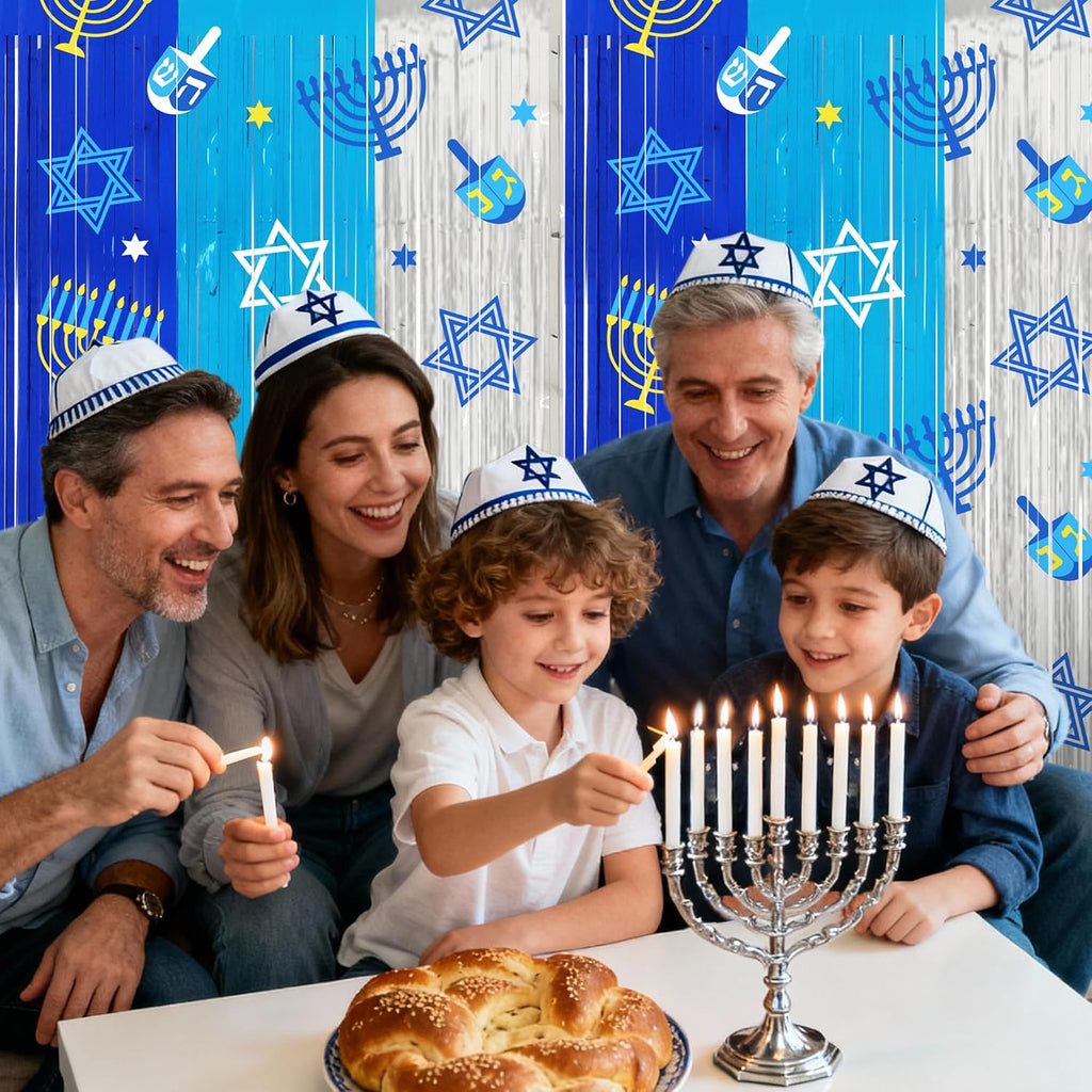 Hanukkah Decorations Backdrop Metallic Tinsel Foil Fringe Curtains, 2 Pack - Set of 2