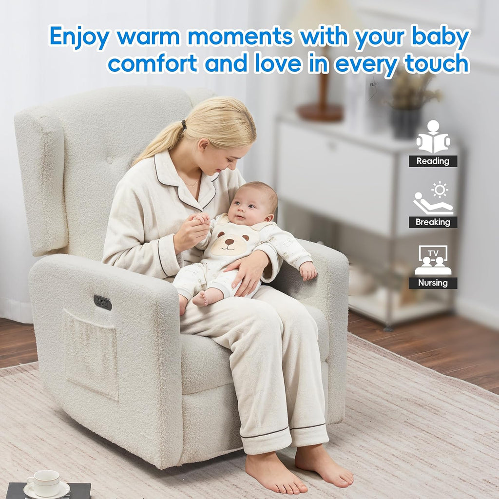 Swivel Rocker Power Recliner Chair , 270° Swivel Glider Recliner with USB & Type-C Charging, Electric Reclining Chair