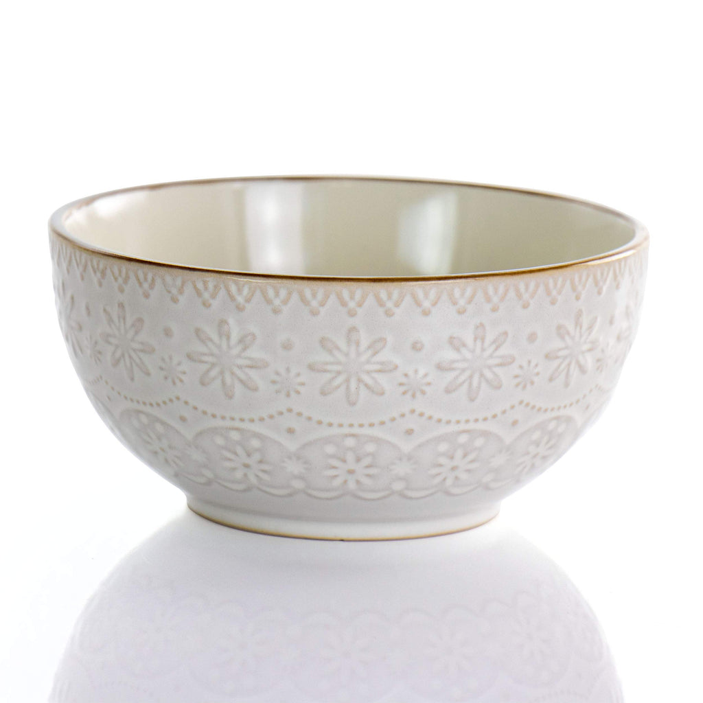 Embossed Scalloped Stoneware Dinnerware Dish Set, 16 Piece, Ivory