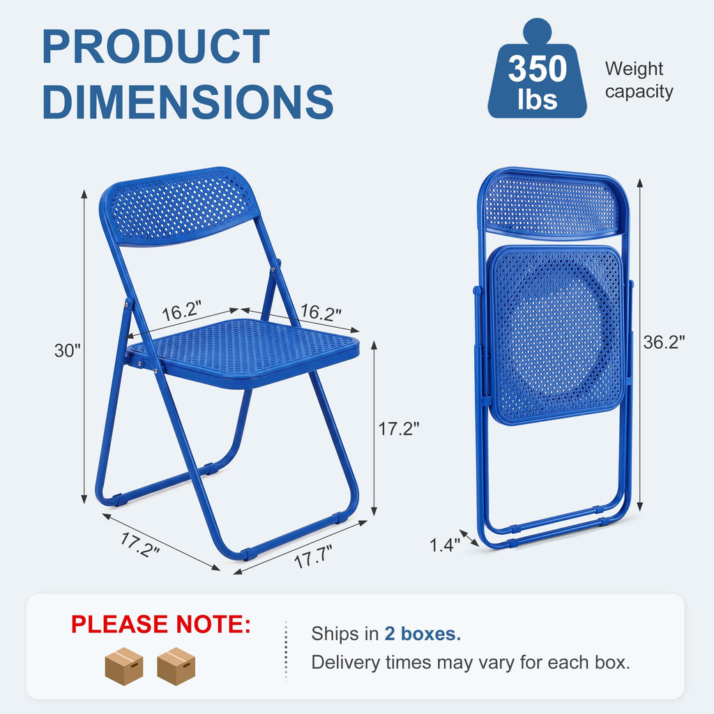 Plastic Folding Chairs 6 Pack, Metal Frame for Indoor/Outdoor, Blue