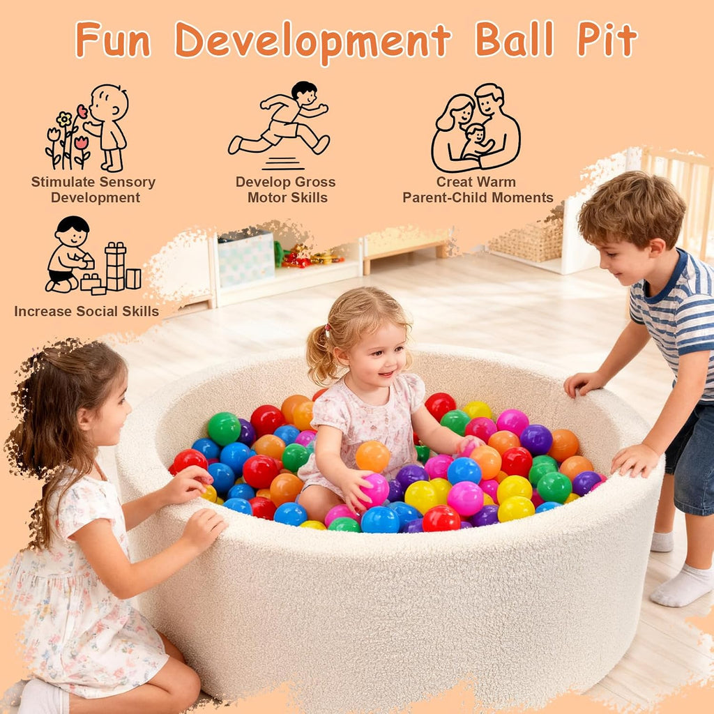 Kids Foam Ball Pit for Toddlers, Teddy Fleece Cover, Beige