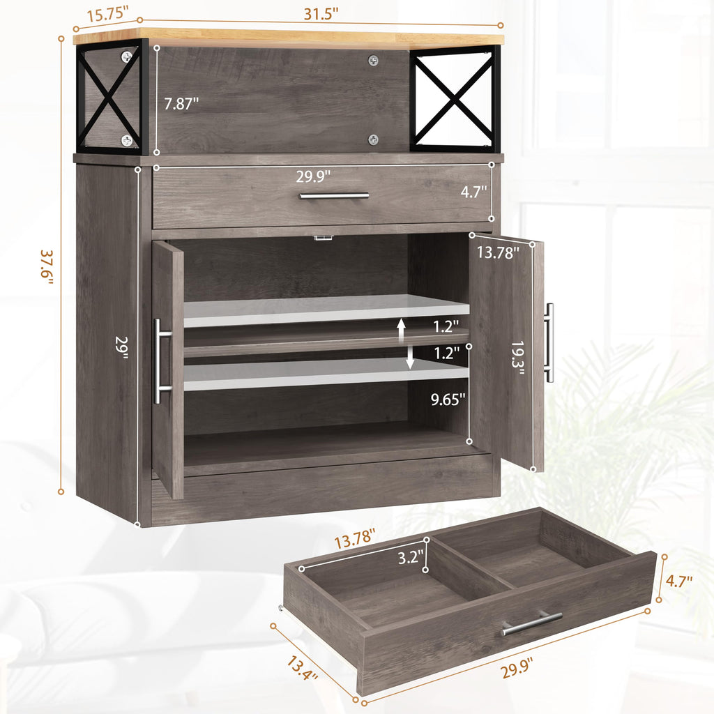 Kitchen Storage Cabinet with Adjustable Shelves and Drawers, Modern Buffet Sideboard, Wood Buffet Cabinet with Doors