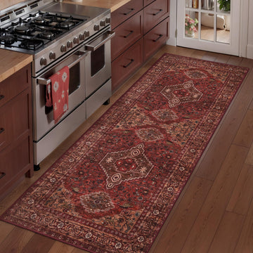 Red Oriental 2x5 Washable Runner Rug s, Non Slip Runner