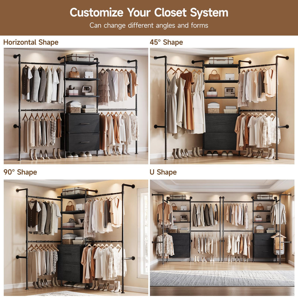 T3 Wall Mounted Industrial Pipe Closet Organizers Storage System