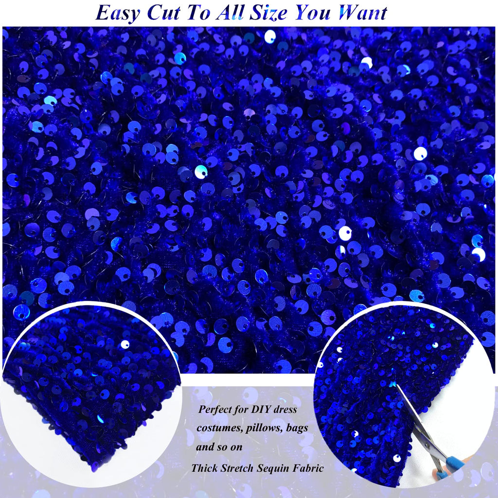 5 Yards Sequin Fabric by The Yard Royal Blue Velvet Fabric for Prom Dress Glitter Linen Fabric for Craft Cloths