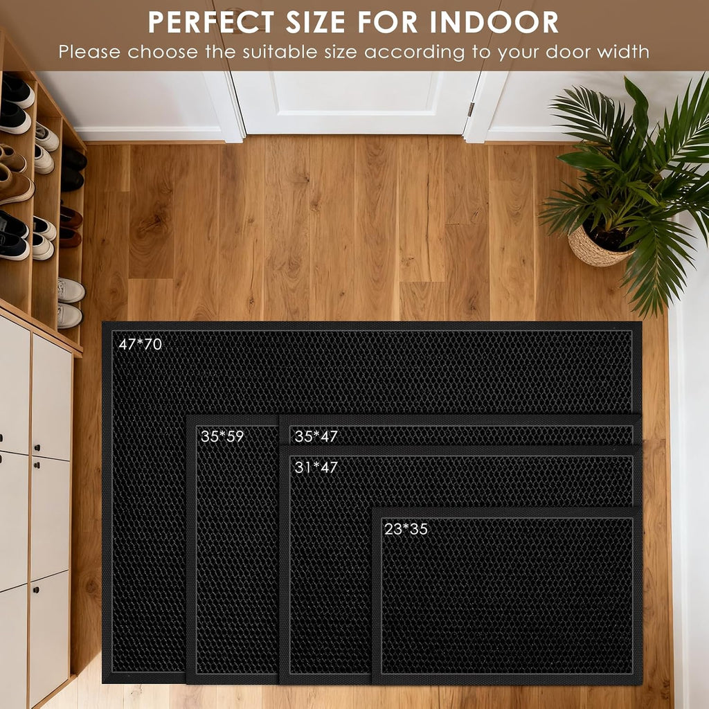 Front Door Mat Outside Entrance, 35"x59" Heavy Duty Non-Slip Doormat | Stretch Mesh, Low-Profile, Dirt Trapper
