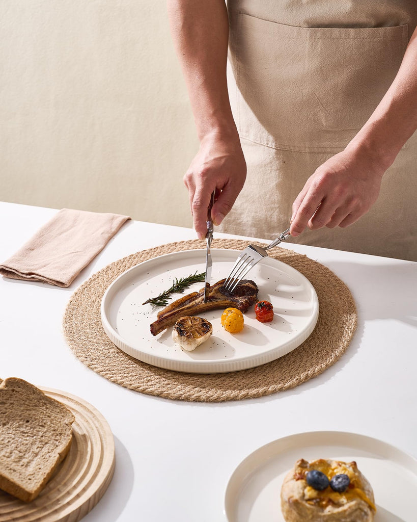 Line Porcelain Dinnerware Set, dish set for 6, Creamy White