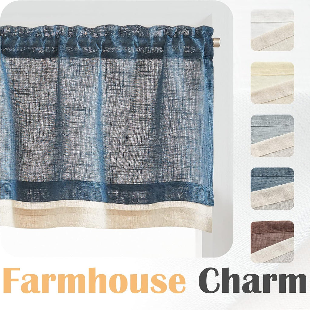 Linen Valance for Farmhouse Living Room Windows 16 Inch Slubbed Crossed Double Layer Window Valance Light Filtering
