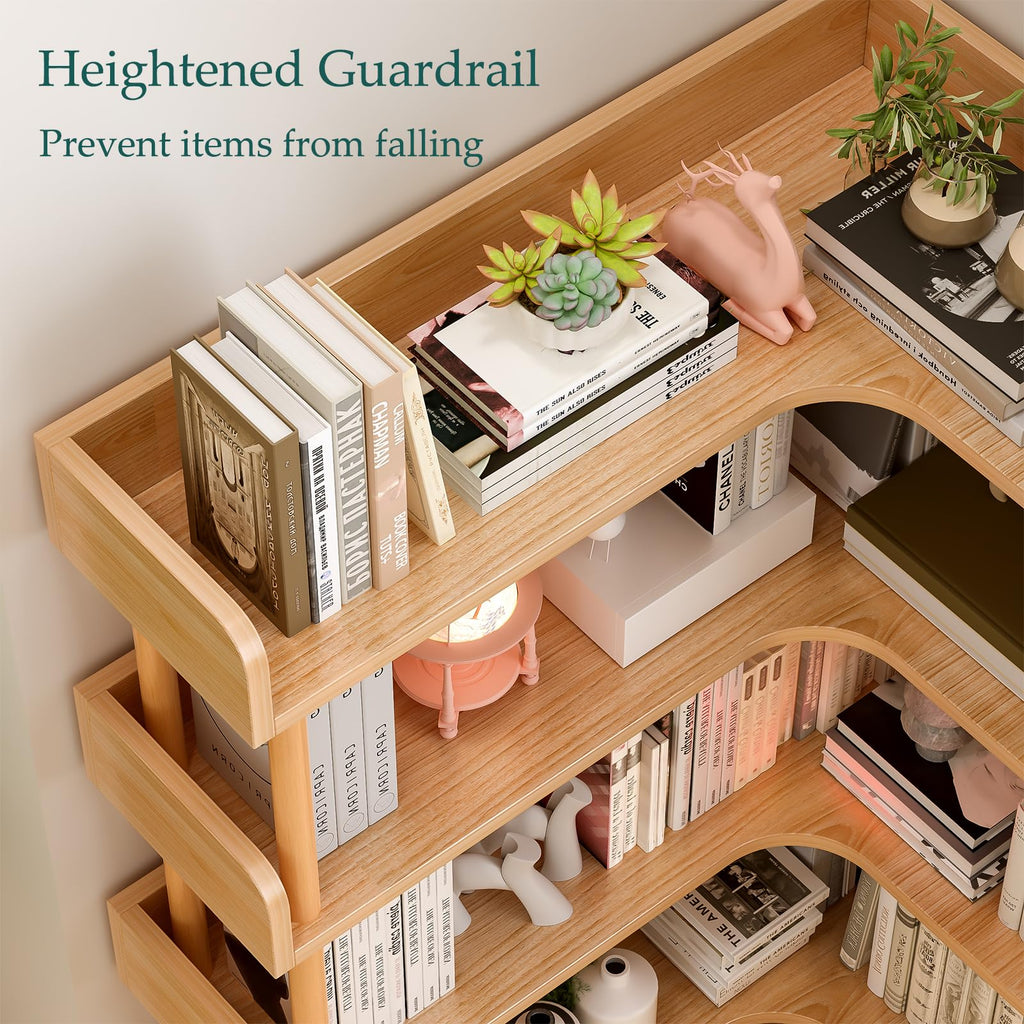 5-Tier Reversible Corner Bookshelf, L-Shaped Shelf, Oak