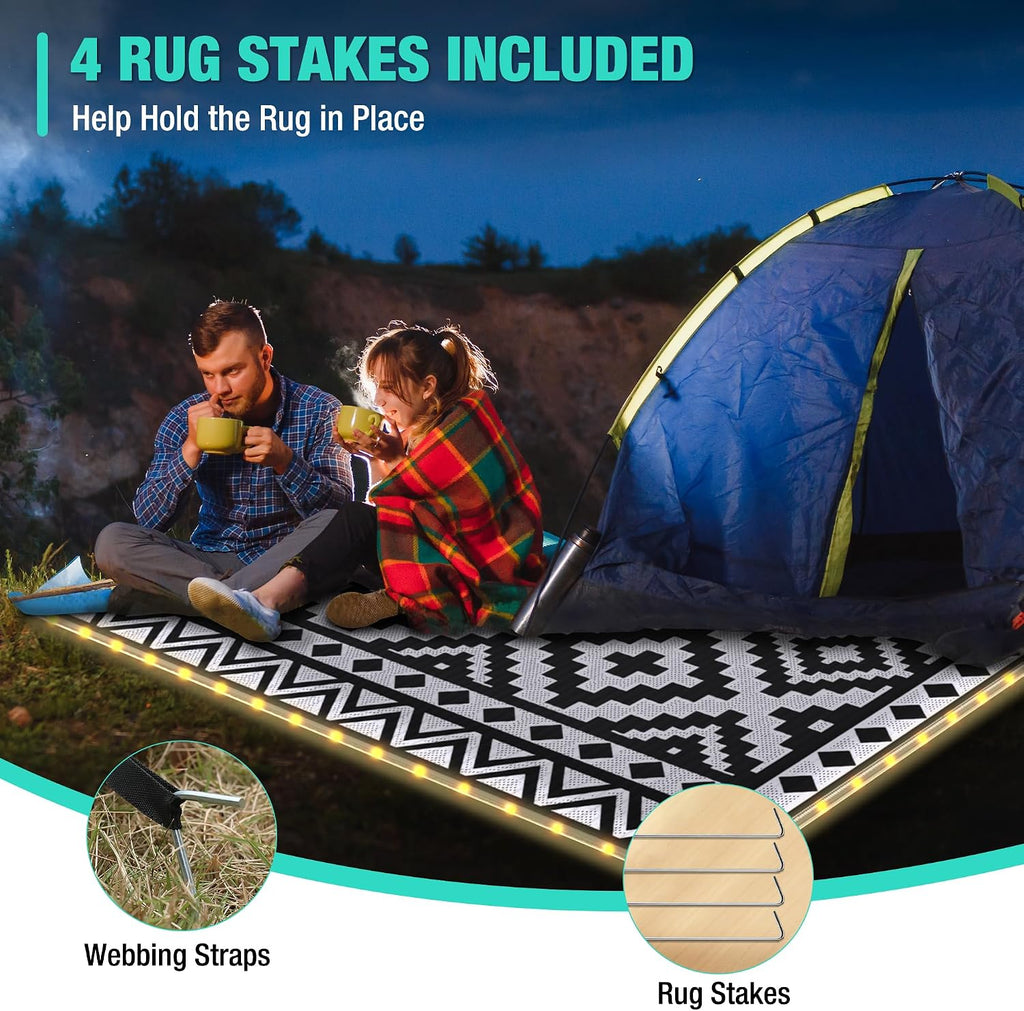 5' x 8' Outdoor Rug with LED Strip Light, Waterproof Patio Mat