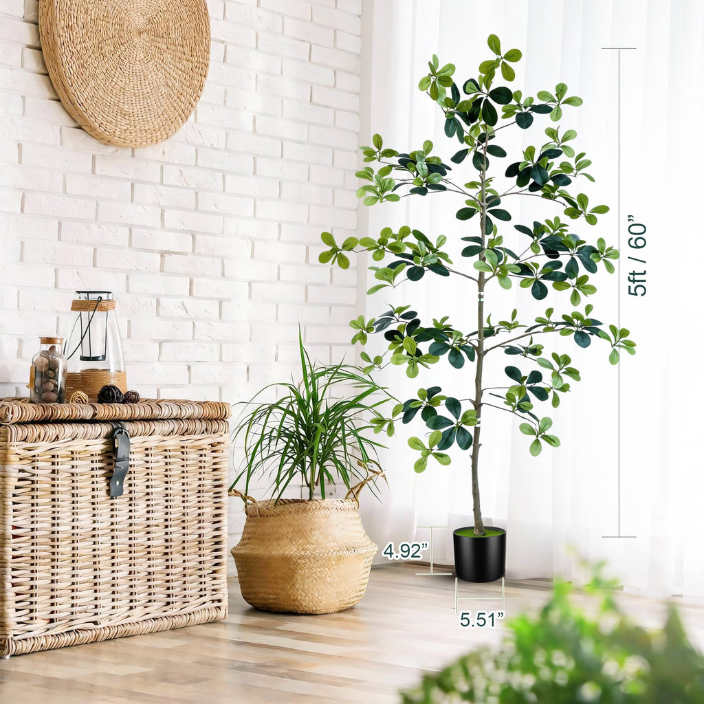 Faux Black Olive Tree 5ft, Artificial Shady Lady Tree with Natural Trunk & Realistic Leaves, Modern Decor