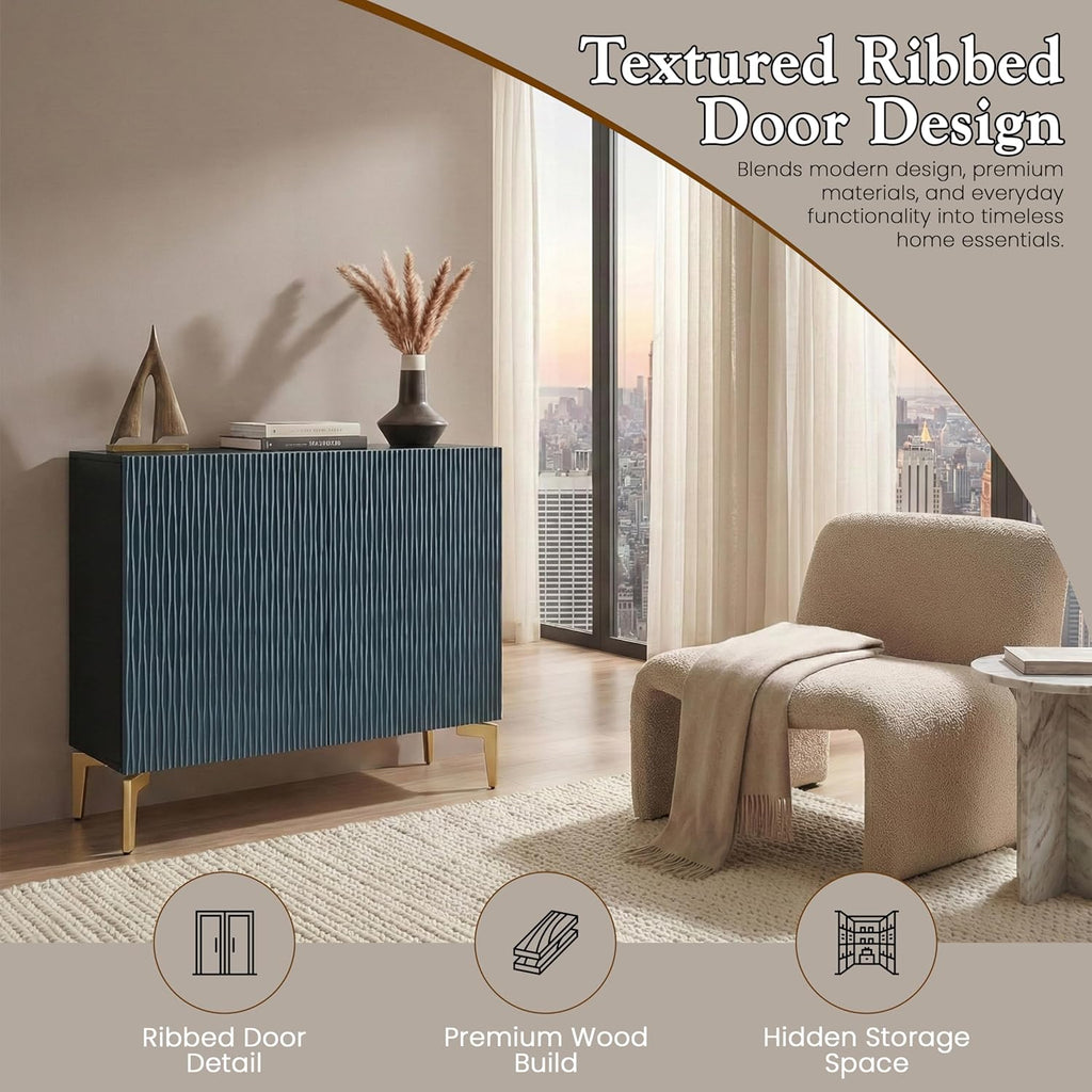 2-Door Storage Cabinet - Accent Sideboard Buffet in Blue & Black, Storage Cabinet , or Entryway