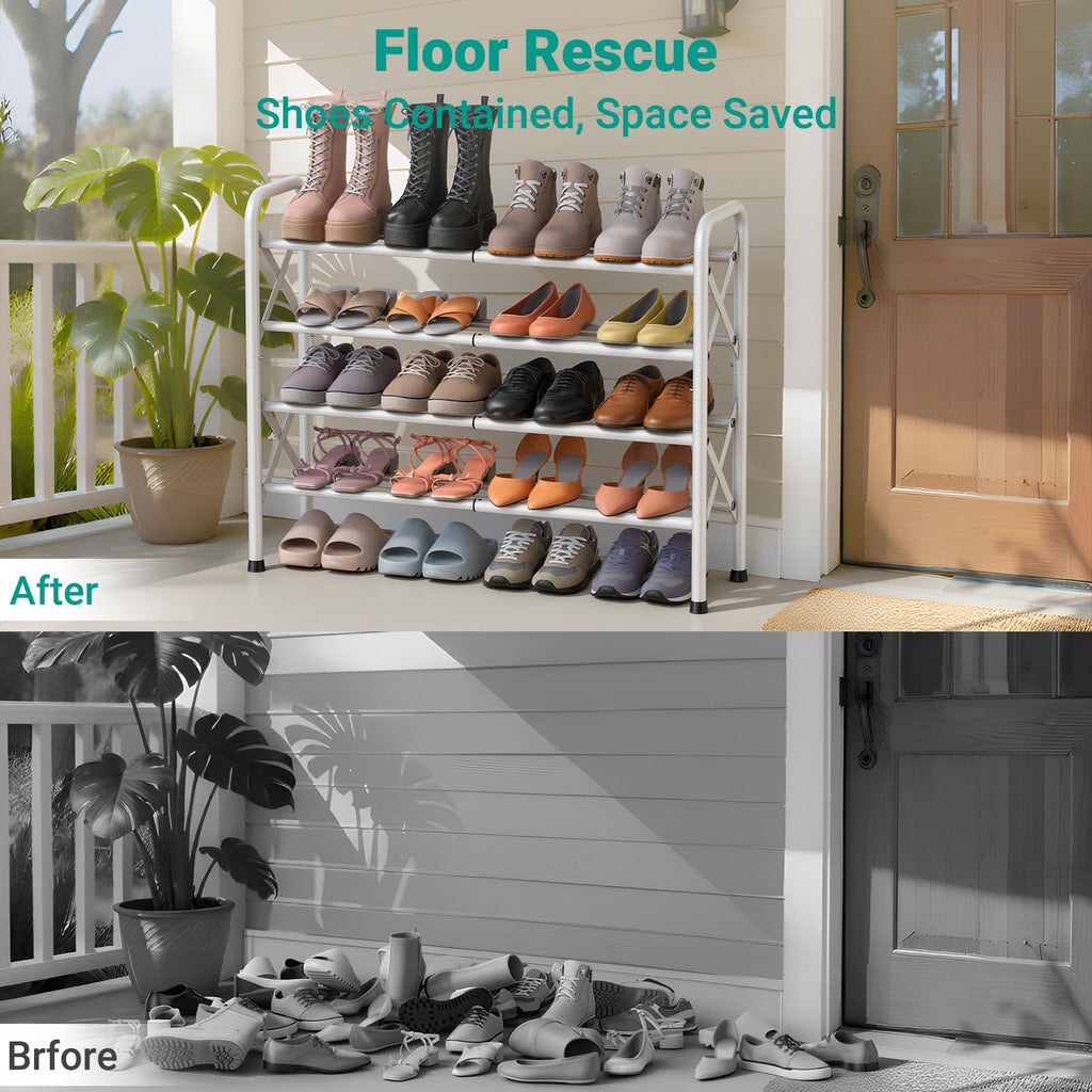 4-Tier Expandable Shoe Rack for Closet Floor, X-Frame - White