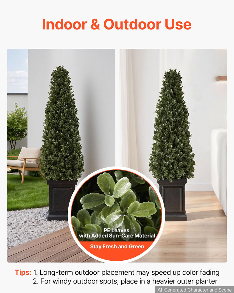 Artificial Boxwood Topiary 3.3 Ft Set of 2 with Sturdy Pot Greenery