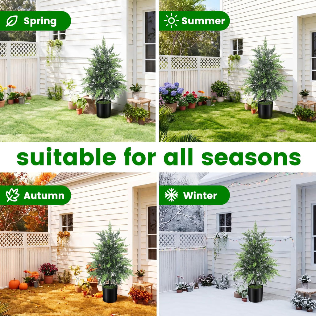 Outdoor Artificial Topiary Cedar Tree Real Touch Faux Pine Evergreen Shrub Plant UV Resistant Greenery Tree with Pot