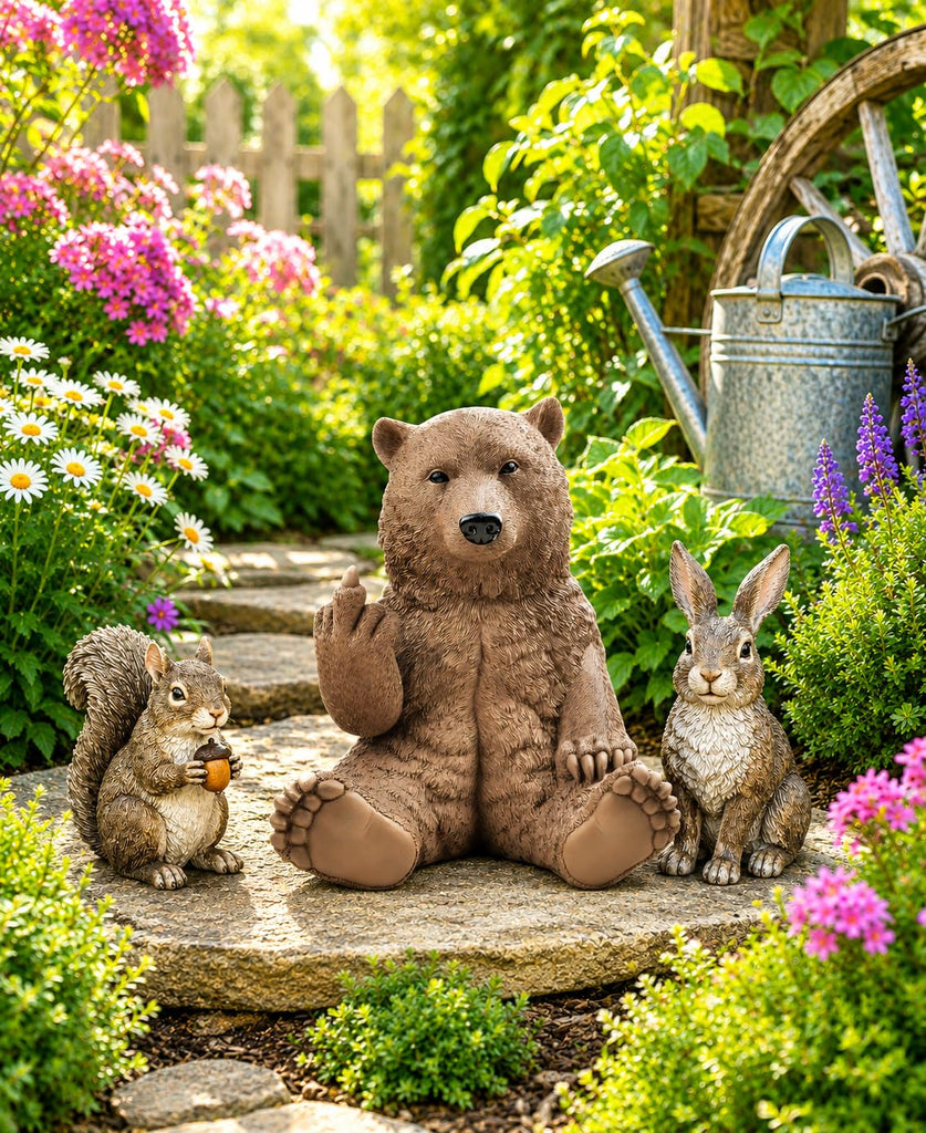 12" Hilarious Papa Bear Middle Finger Statue - Outdoor Decor