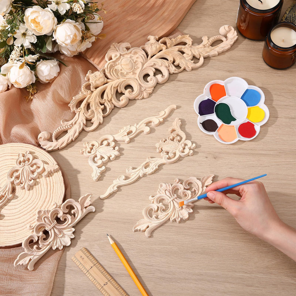 8 Pcs Wood Appliques and Onlays, Delicate Style, Large Size