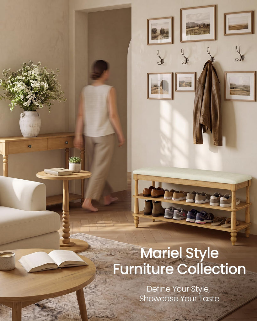 2-Tier Shoe Bench, Wooden Entryway Bench, 39.4 Inches Width