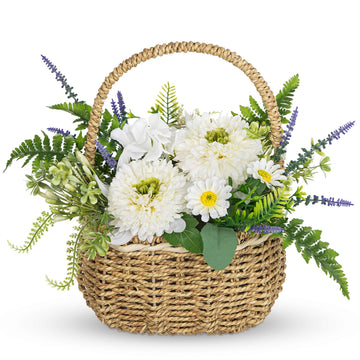 Dahlia Artificial Flowers, Spring/Summer Flower Centerpieces for Tables Silk Flower Arrangements with Woven Basket