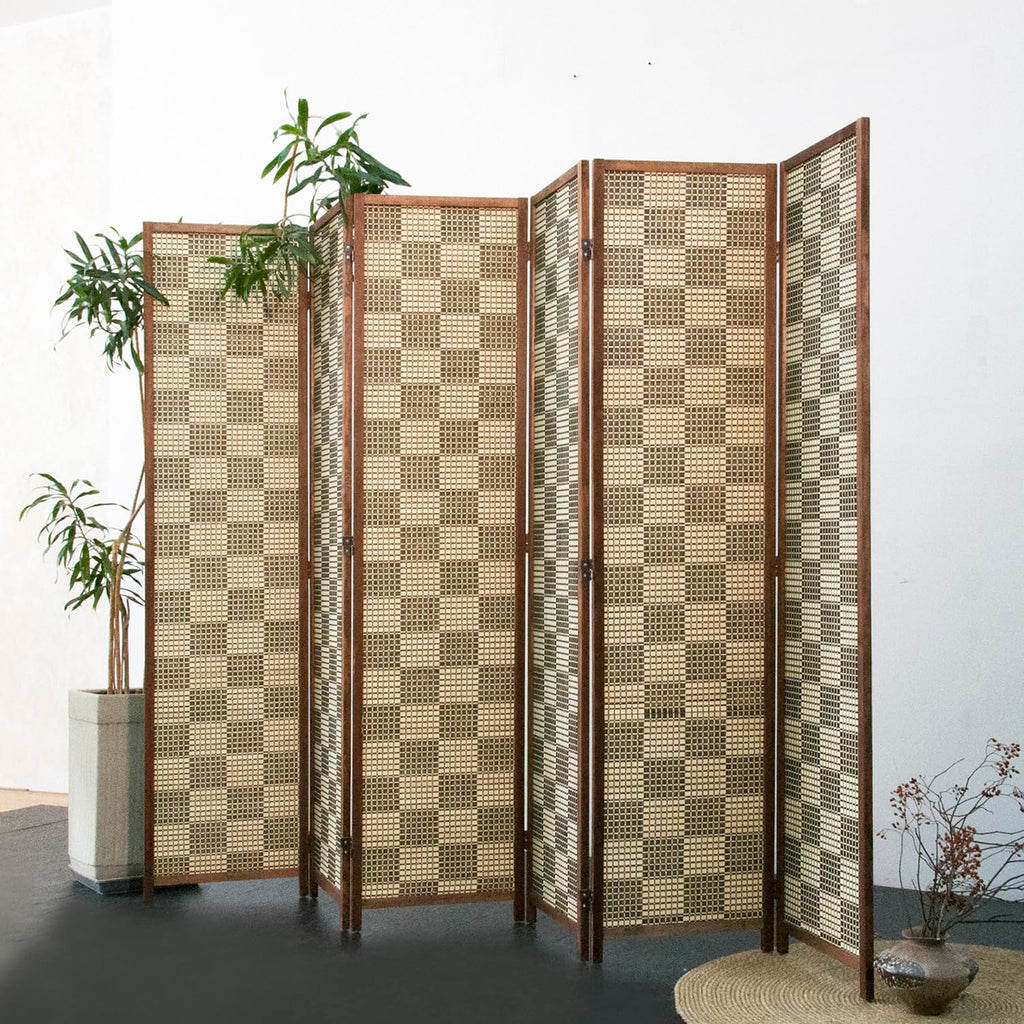 6 Panel Bamboo Room Divider - 5.6 ft Tall Double-Sided Folding Privacy Screen, Freestanding Wall Partition, Gray