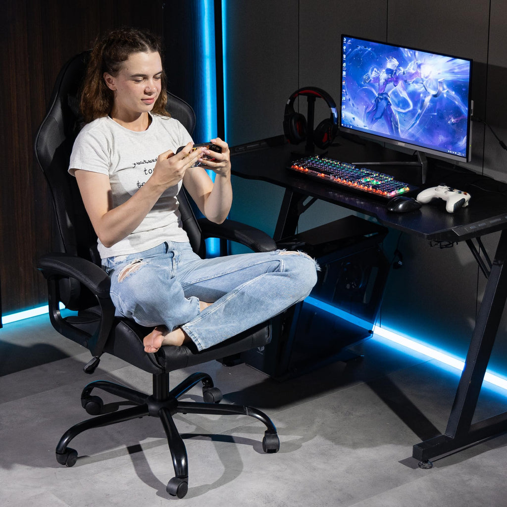 Massage Gaming Chair, Ergonomic PC Desk Chair with Headrest and Massage Lumbar Support, Video Game Chair with Height